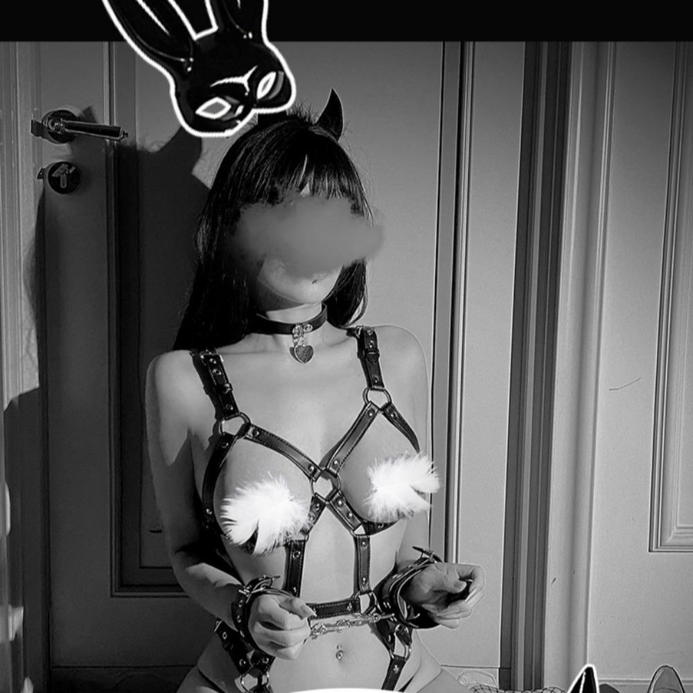 Adult Patent Leather Underwear Leather One-piece Rope Suit Uniform with Wristband Dark Night Game Character Set