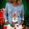Women's Christmas Print Casual V-Neck Long Sleeve Top