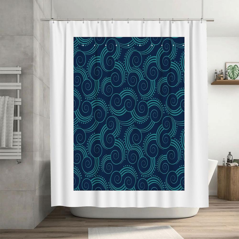 Ocean Wave Shower Curtain Blue Sea Pattern Bathroom Decor Beach Themed Backdrop Waterproof Fabric Modern Coastal Vibes
