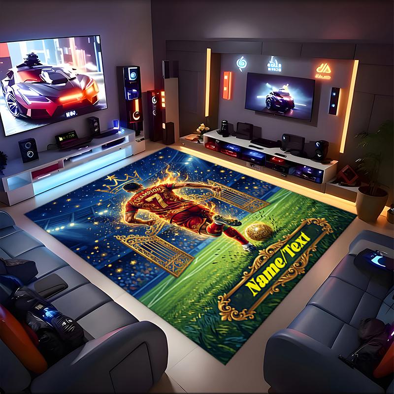 1PC Custom Name "Champion's Golden Moment" Theme Floor Mat Ideal for Living Room, Game Rooms, Office, Bedroom,Floor Mat Playful Design