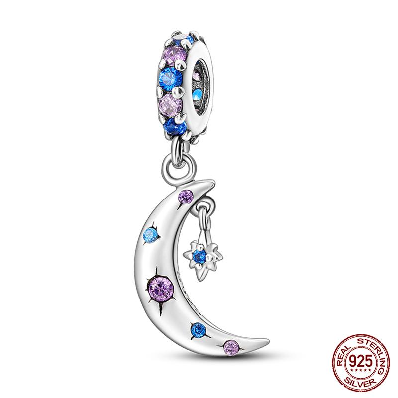 Fashion Copper Sparkling Zircon Star Moon Series Charms Beads Fit Qikaola Original Bracelets Diy Birthday Jewelry