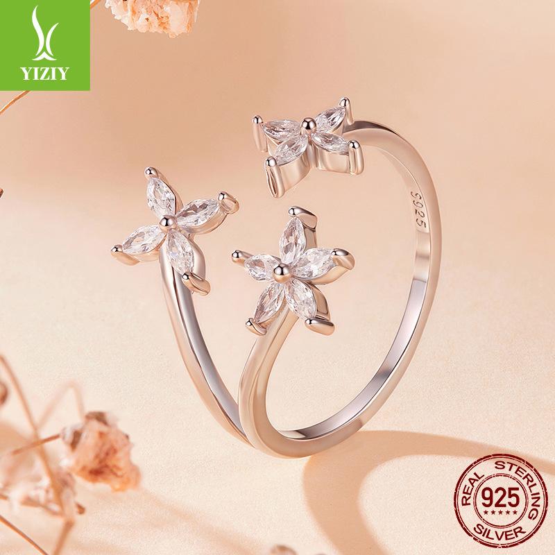 Sparkling Zircon Autumn Leaf Open Ring Ins Wind Versatile Stacked Wearing S925 Sterling Silver Ring Jewelry