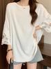 Plus Size O-Neck Spliced Lace Ruffles T-Shirts Female Clothing Summer Loose Solid Color Casual Short Sleeve Tops Sweet Tee