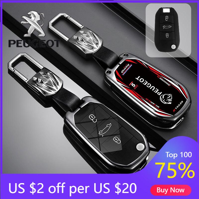 2026 Hot Car Sticker Zinc Alloy Car Key Case Full Cover Key Bag Shell Holder Fob For Peugeot 208 308 408 508 2008 3008 4008 5008