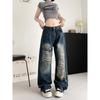 High Street Retro Ripped Jeans Women's New Loose High Waist Old Straight Wide Leg Pants