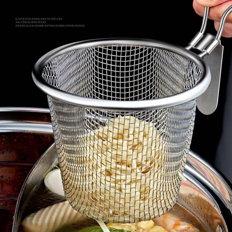 304 Stainless Steel Noodle Drainer Filter Mesh Sieve Household Kitchen Hot Pot Colander Fishing Noodle Spoon Frying Filter Spoon