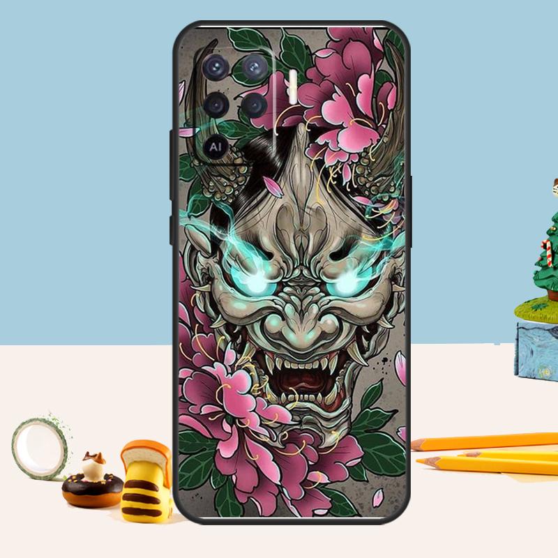 Japanese Oni Hannya Demon Mask Case For Oppo A80 A60 A40 A15 A16 A17 A57 A94 A74 A54 A76 A96 A18 A38 A58 A78 A98 A5 A6 Pro