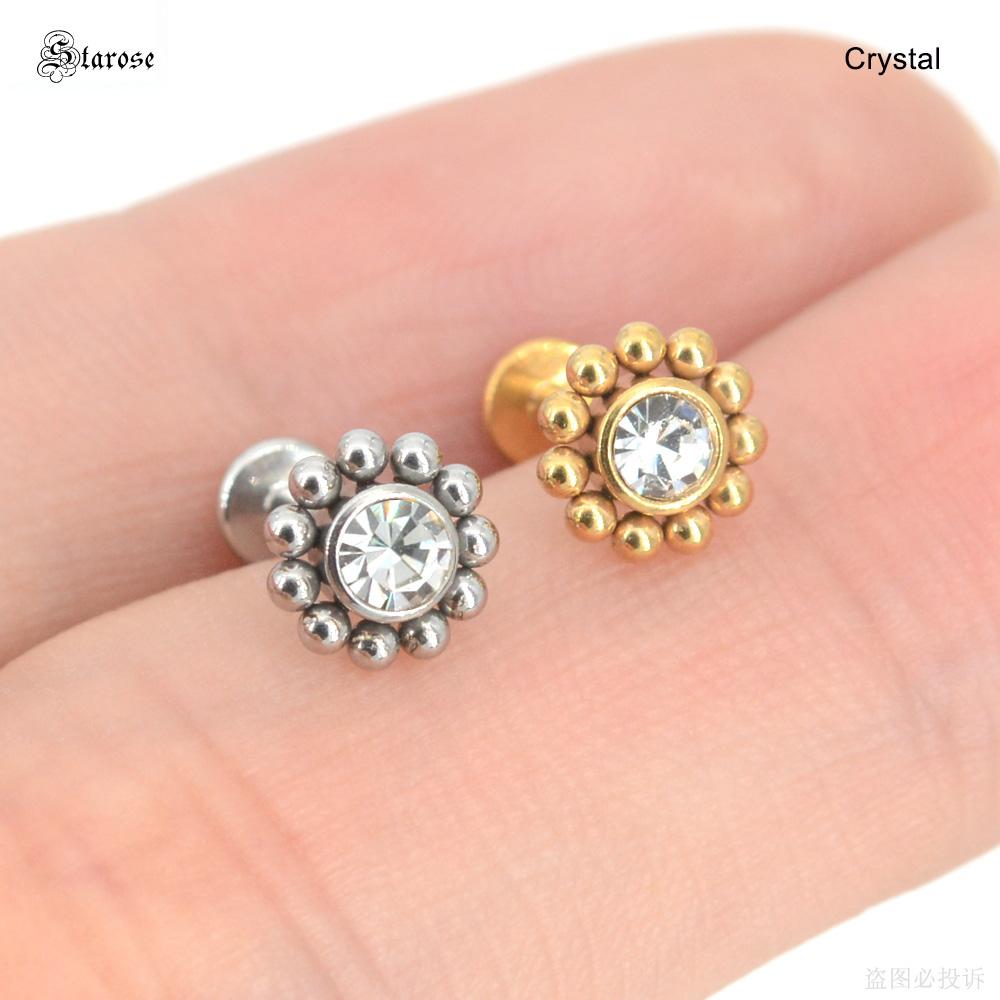 1Pc 1.2x6/8mm G23 Titanium Base Stainless Steel Studs Lip Labret Piercing Nose Helix Piercing Conch Tragus Earrings Flat End