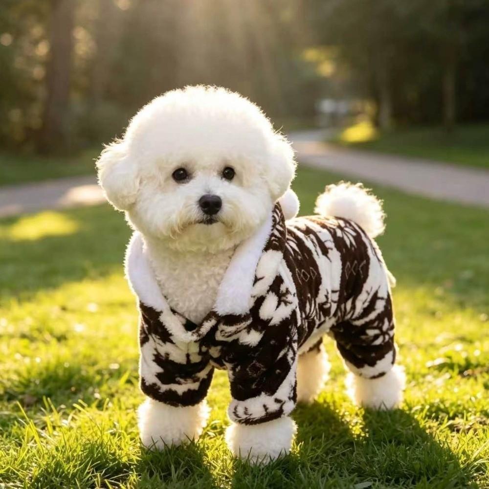 Hooded Design Christmas Dog Jumpsuit Warm Plush Winter Dog Clothes Dog Four Legged Coat  Photo Prop