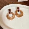 Coffee-Colored Wooden Bead Teardrop Tassel Earrings In Retro Ethnic Style