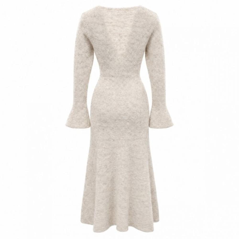 Ggpx New York Deep V Neck Wool Touch Ruffle Knit Dress Gqaop003f