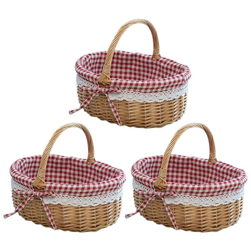 ABWR-3X Wicker Basket Gift Baskets Empty Oval Willow Woven Picnic Basket With Handle Wedding Basket Small