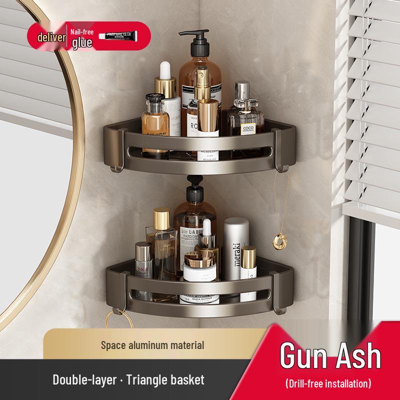Gunmetal Gray Punch-Free Wall-Mounted Bathroom Towel and Toilet Storage Rack