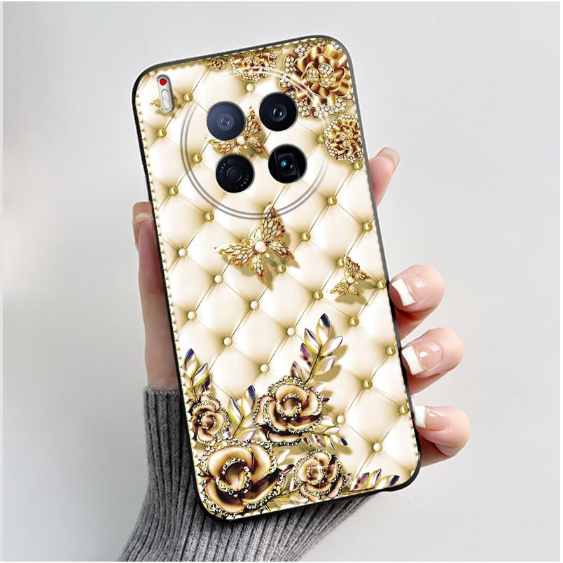Phone Case For Tecno Camon 40 Premier 5G Bumper Soft Silicone Unique Design Black Case Ins Style Floral Painted Shockproof Cover