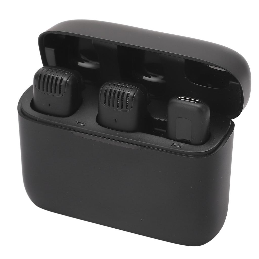 2 in 1 Wireless Microphone Lavalier Type Noise Reduction Microphone with Charging Case for Live Interviews