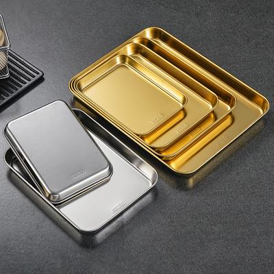 Bandeja retangular de aço inoxidável 304, grande capacidade, bandeja de metal para servir alimentos, arroz cozido no vapor, prato de salsicha, bandejas de armazenamento para churrasco de cozinha