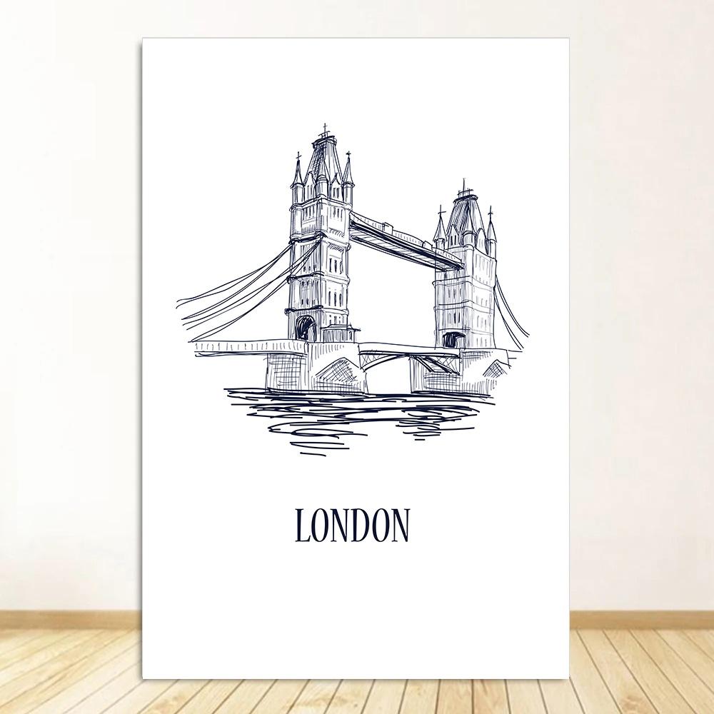 Black White Travel Poster Retro City Landscape Print Canvas Painting Nordic Wall Art Home Decor