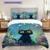 Black Cat Pattern Bedding Quilt Set Quilt Cover Pillowcase Home Decoration Birthday Gift (1 * Duvet Cover + 2 * Pillowcase, Without Core)