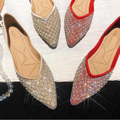 Delicate Crystal&Pearl Shoes Woman Beaded Flats 2024 Bridal Loafers Pointed Toe Shallow Boat Shoes Mujer Evening Party Ballerina