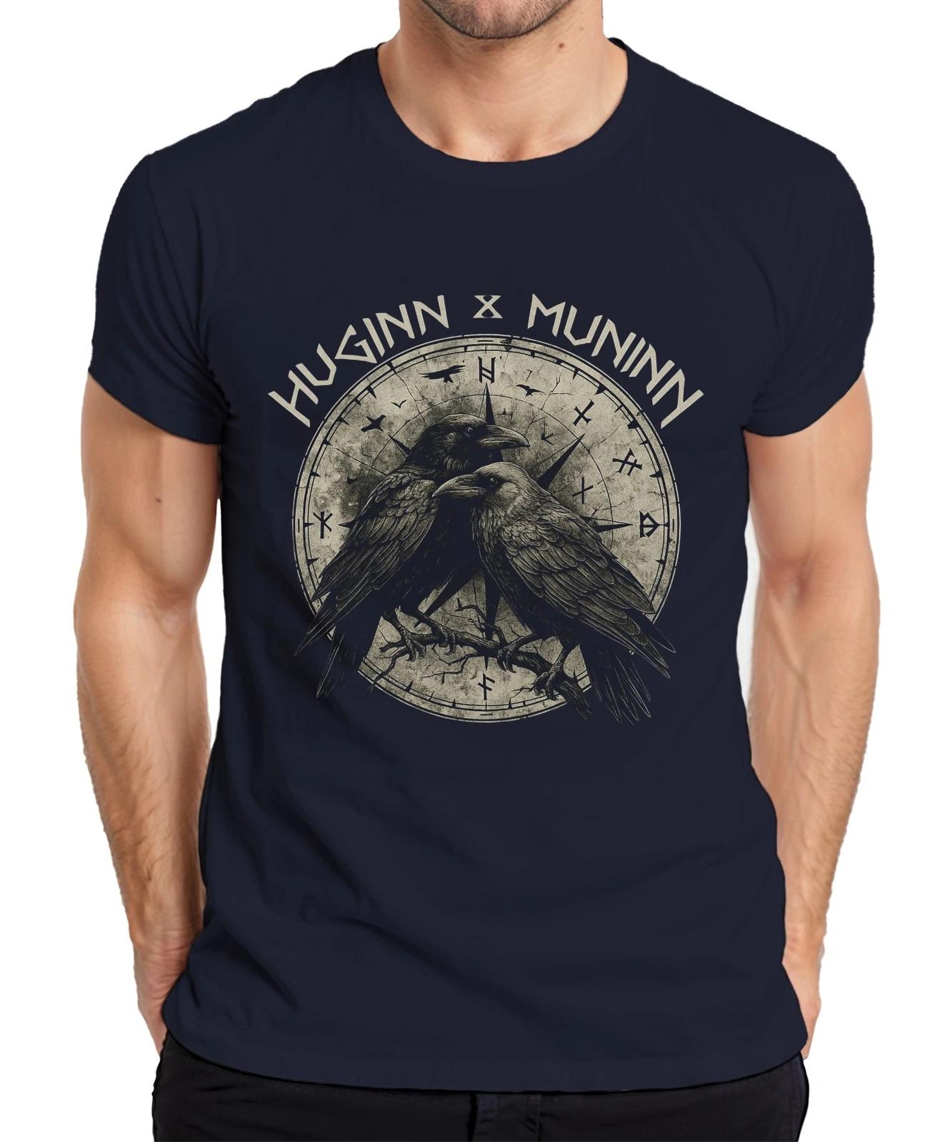 Huginn Muninn Wikinger Raben Odin Vegvisir Runen Gothic Nordisch Herren T-Shirt XXXL