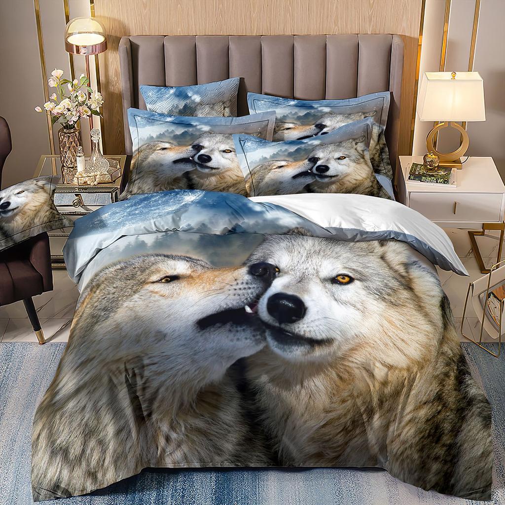 Cartoon Animation Bedding 3D Digital Printing Animal Plaid Unicorn Quilt Cover Three-Piece Set