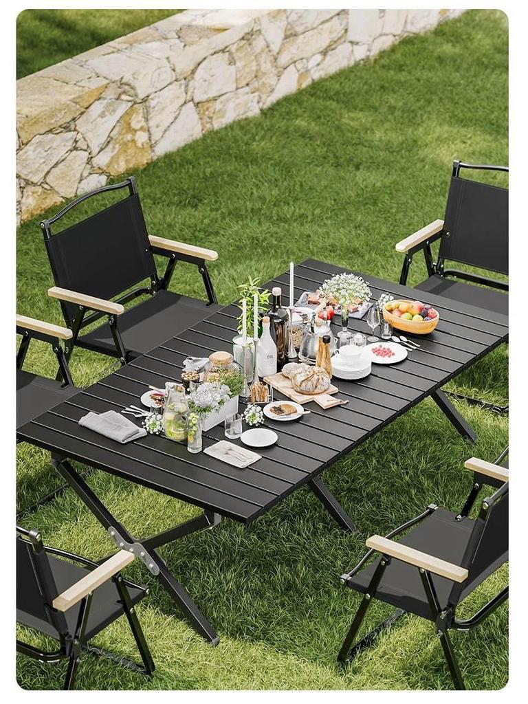 Collapsible Metal Table and Chair Set for Outdoor Use - Ideal for Camping, Patio, Night Markets, and Street Vending