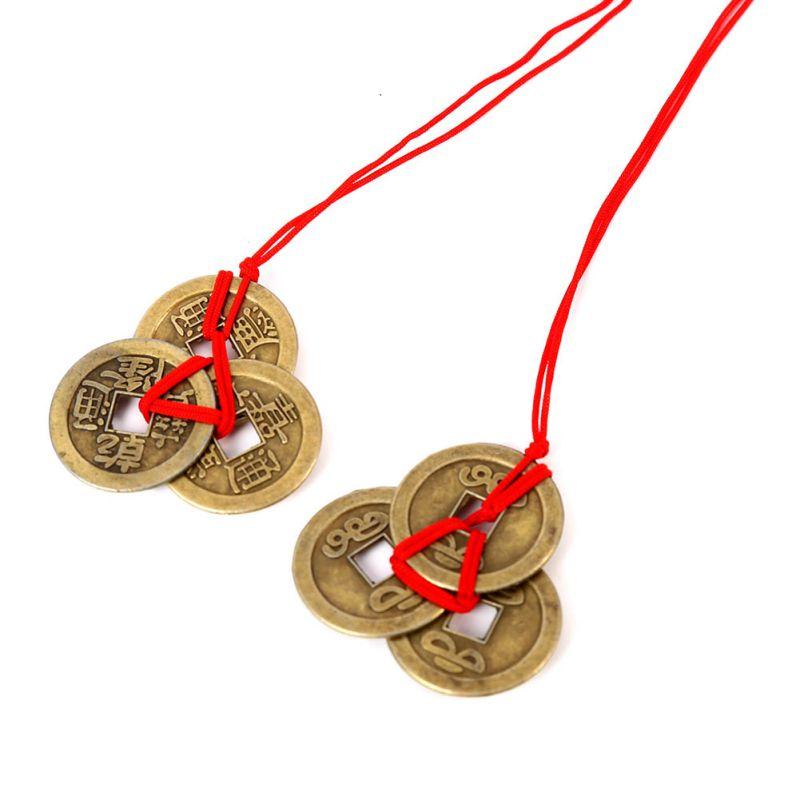 3 Coins Red Chinese Knot Copper Vintage Feng Shui Wealth Success Lucky Charm Home Car Hanger As Blessing Gifts Bring Health