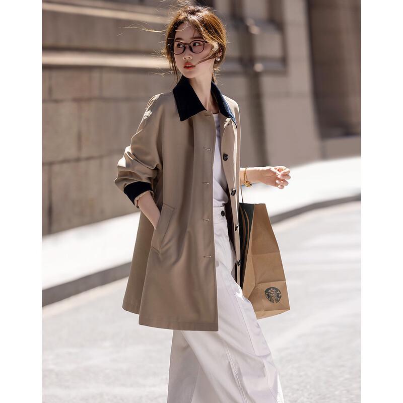 

Women s Mid-Length A-Line Trench Coat with Contrast Lapel XL