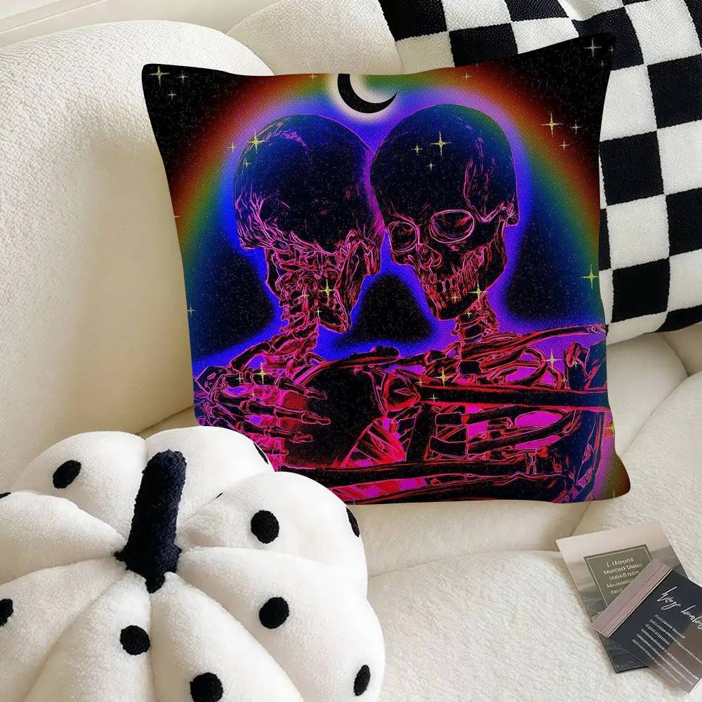 Synth3ticc Creative Skeleton Art Pillow Case Square Pillow Bedroom Sofa Leisure Comfort Cushion Car Home Decoration