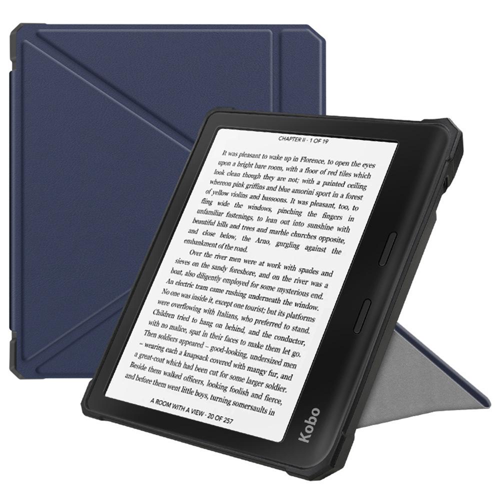 

For Kobo Libra 2 N418 Case Soft TPU+PU Leather Tablet Cover with Origami Stand Blue