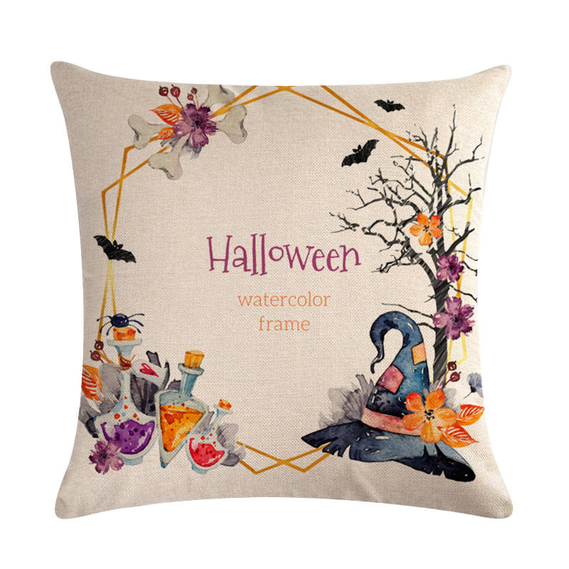 Home Decoration Pumpkin Cat Witch Halloween Happy Printing Poly Pillow Pillow Case Funda De Almohada