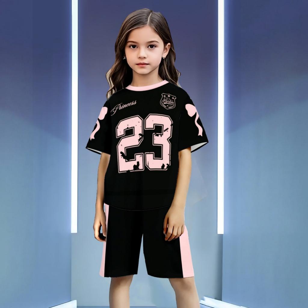 Kids Boys Girls Basketball Set Letter Print Short Sleeve Round Neck Top with Shorts for Sportswear