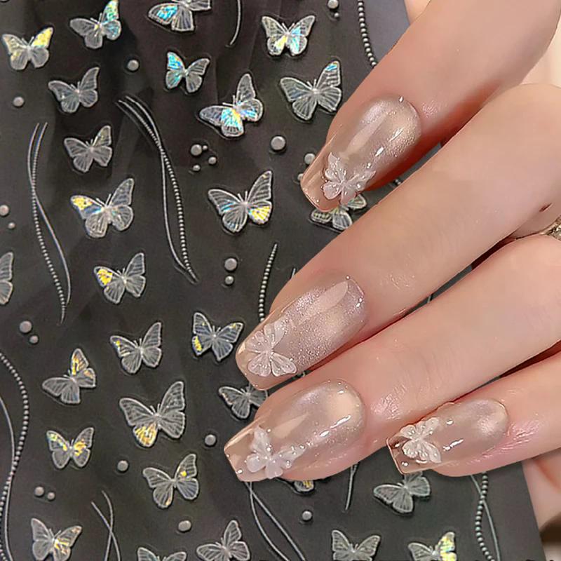 Shell Light White Butterfly Nail Stickers Glitter Adhesive Sticker Art Decoration Cute Diy Salon For Home Use High Quality