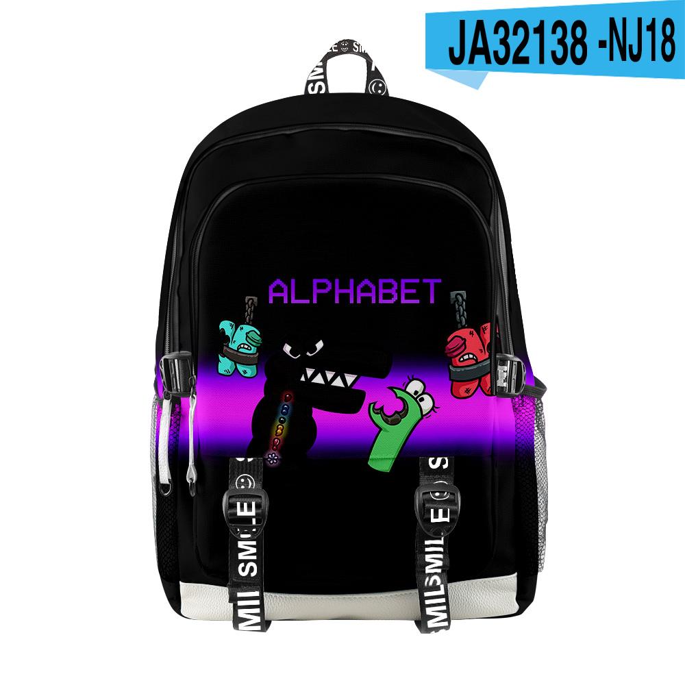 Rucsacuri școlare populare clasice Alphabet Lore pentru studenți, unisex, cu imprimeu 3D, Oxford, impermeabile, multifuncționale, rucsacuri de călătorie