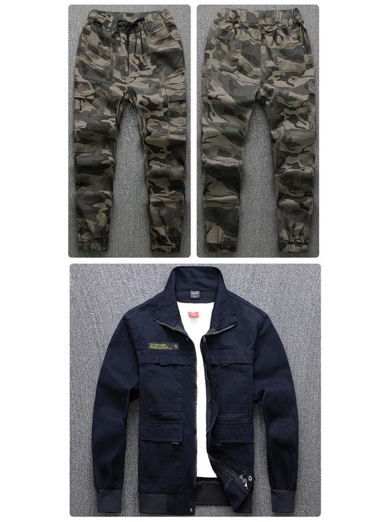 Men's Spring/Autumn Camouflage Work Suit - Pure Cotton, Elastic Labor Protection Wear