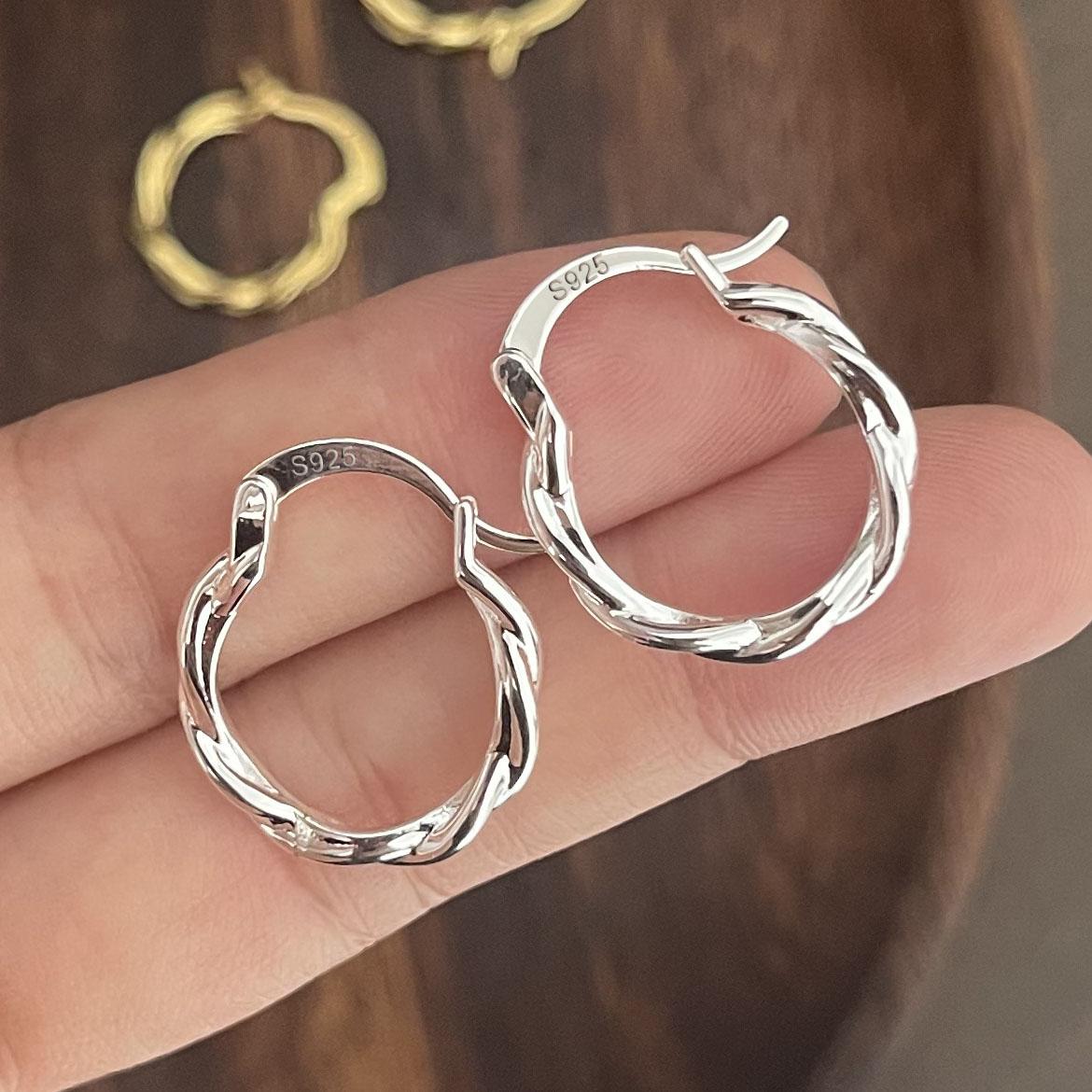 

925 Sterling Silver Earrings For Women Geometric Trendy Simple Twist Earring Jewelry Prevent Allergy Party Accessories