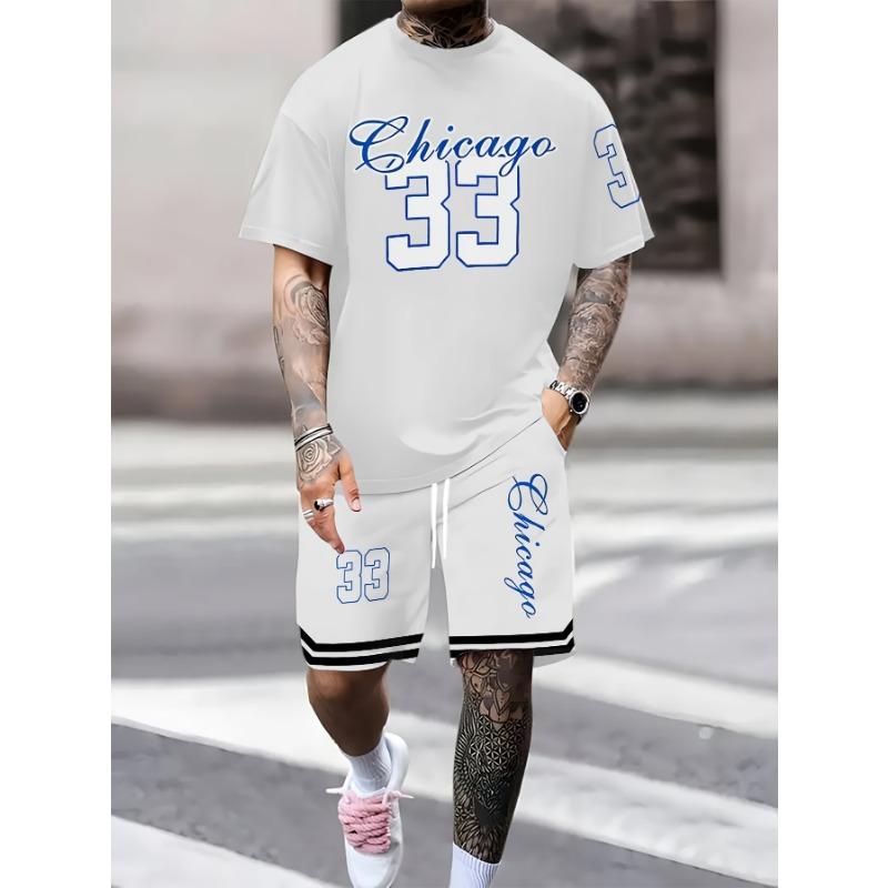 Summer  New Men's Set 3D Digital printed casual round-neck short-sleeved T-shirt with Shorts 2-piece casual sporty men's set