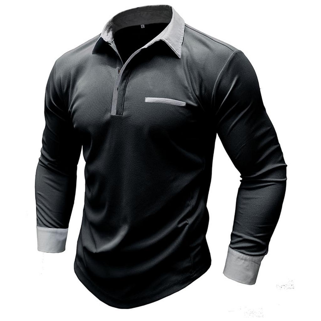 Autumn And Winter Men's New Casual Long Sleeved Contrasting Polo Shirt Shirt