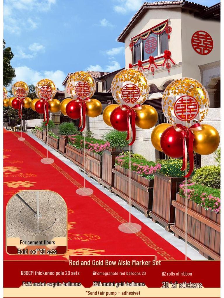 Outdoor Red Balloon Stands for Wedding Reception and Rural Roadside Decorations