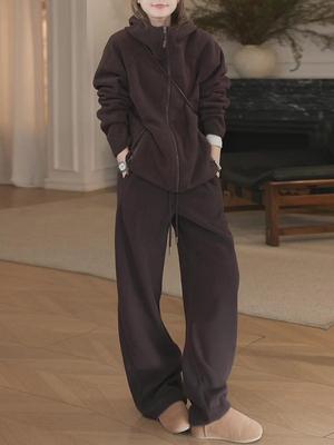 2026 A/W Casual Warm Suit: Lightweight Luxury Loose Wide-Leg Pants & Elegant Two-Piece Set