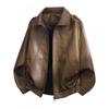 Mens Vintage Leather Jacket Casual Outerwear Loose Fit Stand Collar Retro Style