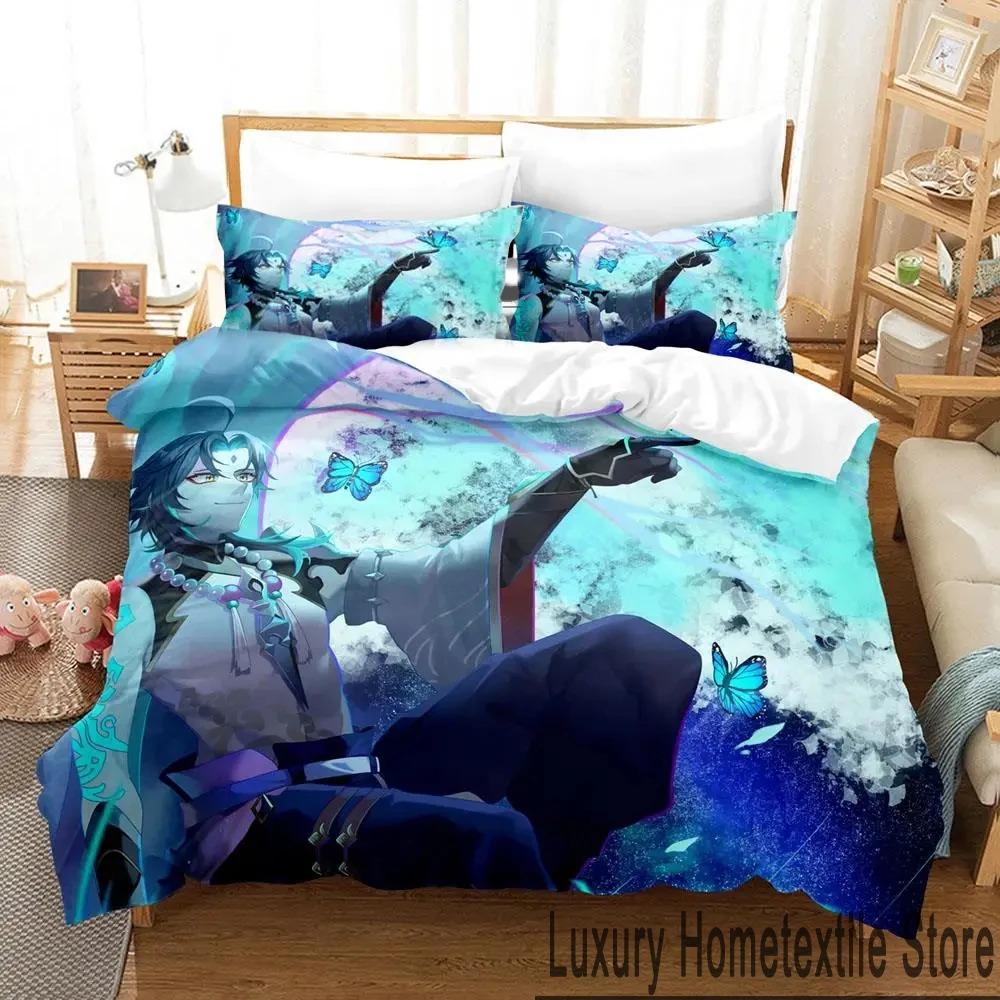 3D Genshin Impact Xiao Anime Bedding Set Duvet Cover Bed Set Quilt Cover Pillowcase Comforter King Queen Size Boys Adult Bedding