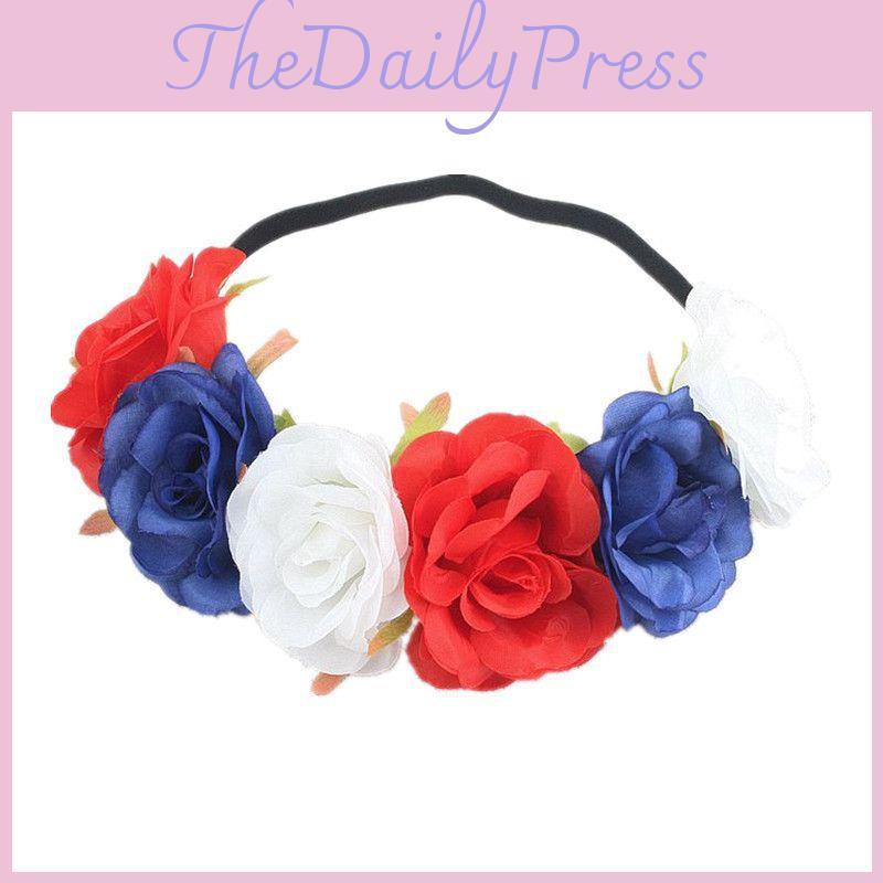 Beautiful Red White Blue Flower Crown Headband For Royal Celebrations