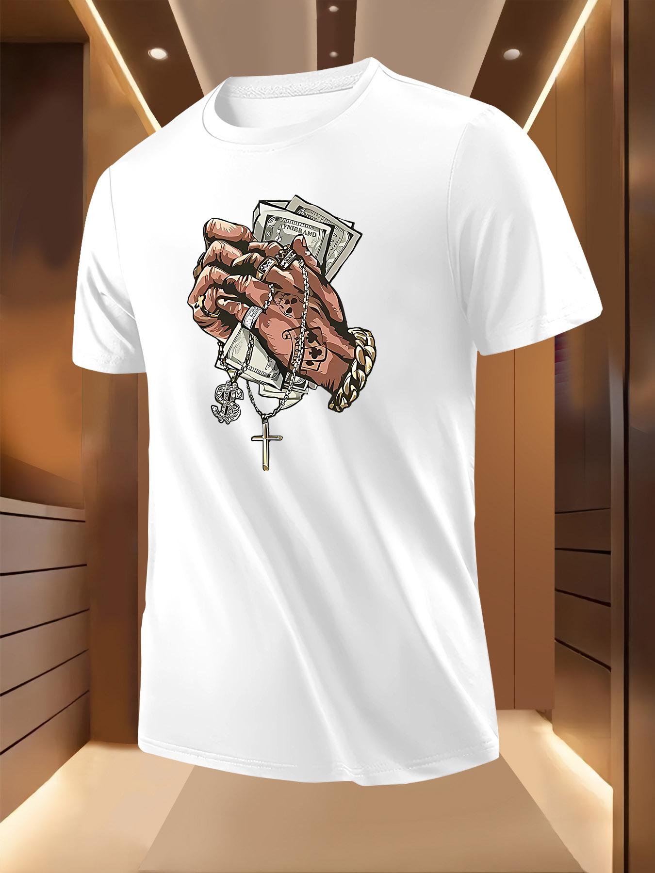 Short Sleeve Tshirt with Wealth Hand Print Golden Accents... L