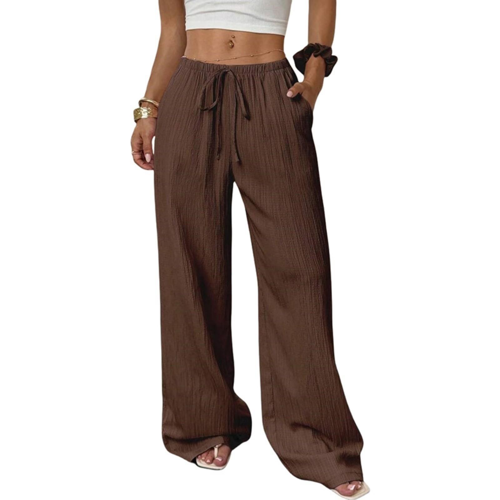 

Модные женские универсальные брюки с кулиской, повседневные, однотонные, плиссированные, с широкими штанинами для женщин M кофейный