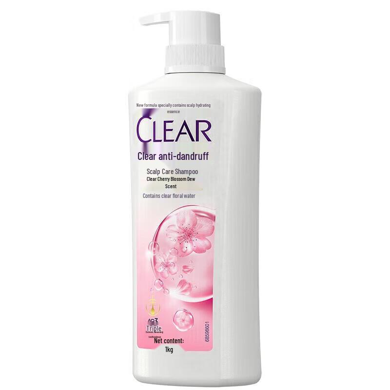 Clear Anti-Dandruff Shampoo with Cherry Blossom Scent, 2x1kg Large Pack