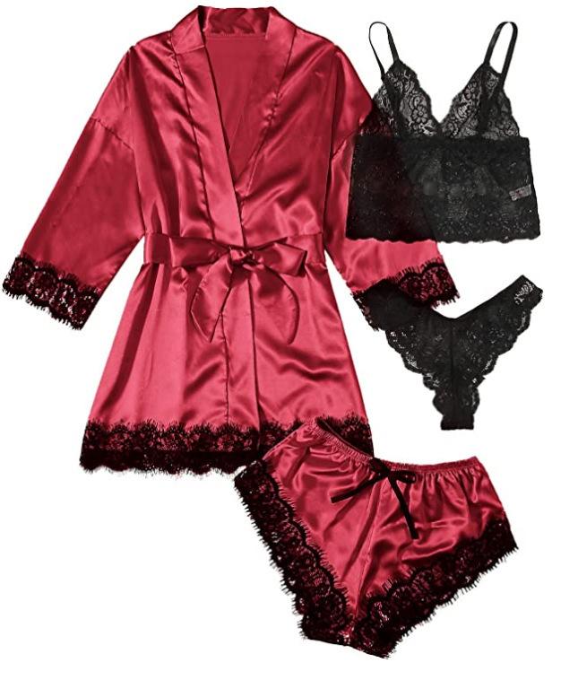 Übergröße Europäischer & Amerikanischer Damen Spitzen-Pyjama- & Lingerie-Set