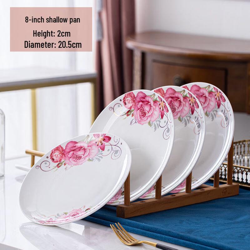 Handun Rice Husk Floral Prosperity 4-Piece Shallow Dinner Plate Set