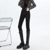 Personalized high-waisted elastic small-footed jeans for women's 2025 new velvet slim-fitting and thin pencil pants