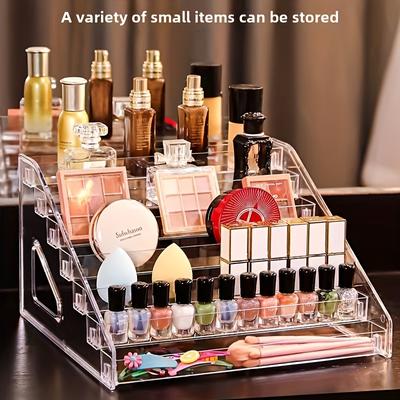 1pc 7 Tier Acrylic Nail Polish Organizer, Countertop Display Rack for Paints, Essential Oils, Makeup , Clear Storage Holder